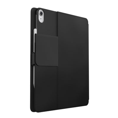 Three-quarter view of the back of the case, with folio closed and camera flap folded down#color_black