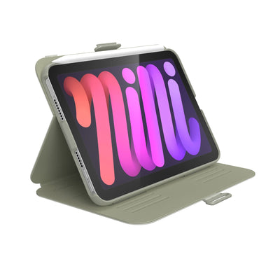 Three-quarter view of front of the case, using view stand formation#color_velvet-green-oakmoss-green