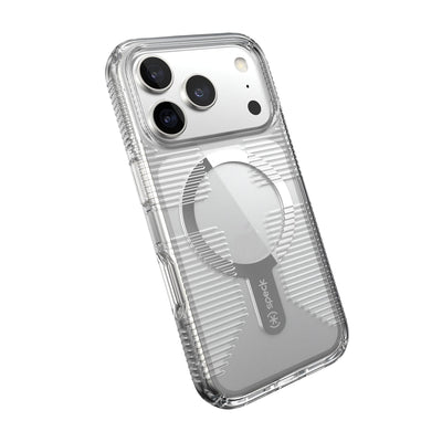 Tilted slight perspective view of back of phone case with phone inside