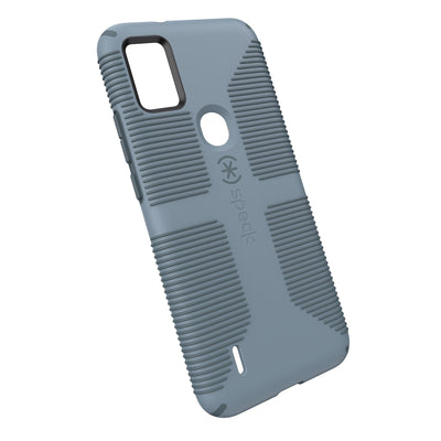 Tilted three-quarter angled view of back of phone case.