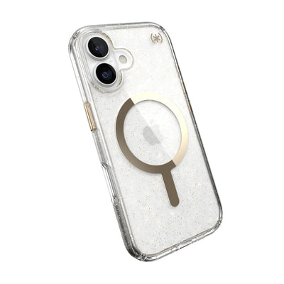 Tilted slight perspective view of back of phone case with phone inside