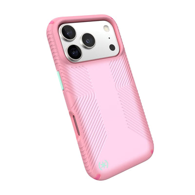 Tilted slight perspective view of back of phone case with phone inside