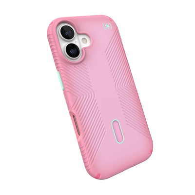 Tilted slight perspective view of back of phone case with phone inside