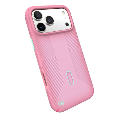 Tilted slight perspective view of back of phone case with phone inside