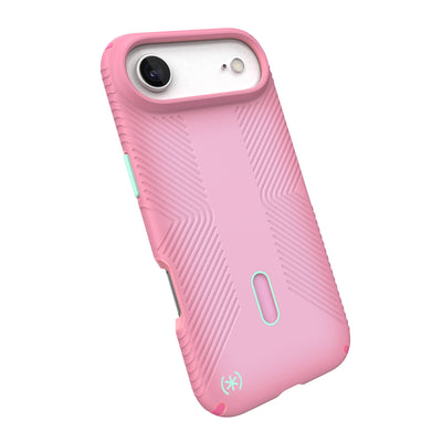 Tilted slight perspective view of back of phone case with phone inside