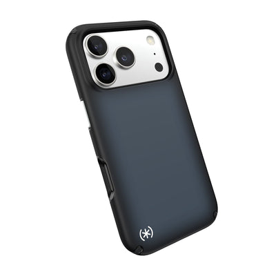 Tilted slight perspective view of back of phone case with phone inside