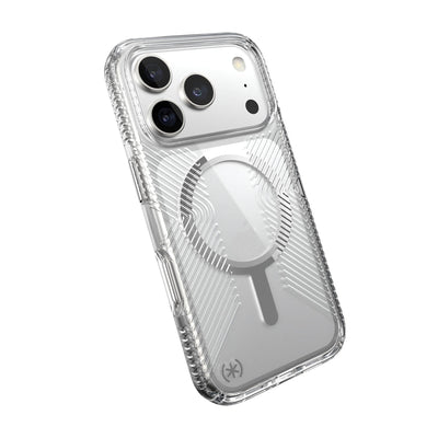 Tilted slight perspective view of back of phone case with phone inside