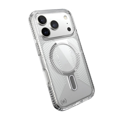 Tilted slight perspective view of back of phone case with phone inside