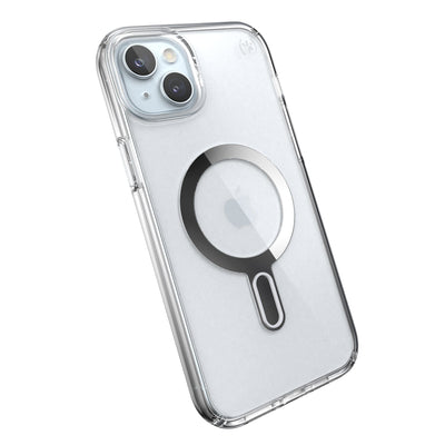 Tilted three-quarter angled view of back of phone case.